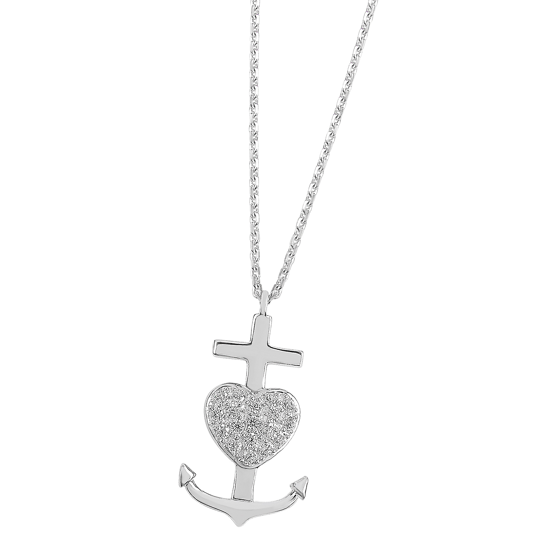 Damen Halskette Anhänger Silber mit Kreuz/Herz/Anker 925/- rhodiniert